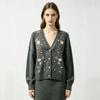 European and American style autumn and winter new heavy industry embroidered beads flower knitted cardigan women's loose v-neck outer sweater