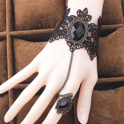 2pcs Cosplay Costume Prop Lace Bracelet with Ring Bangles Jewelry Finger Hand Chain  Jewelry Gift