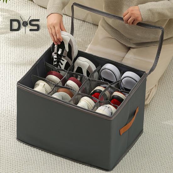 Cutie Depozitare Pantofi cu Capac Transparent Închidere cu Fermoar Capacitate Mare Compartimente Multiple Organizator Depozitare Pantofi Dulap