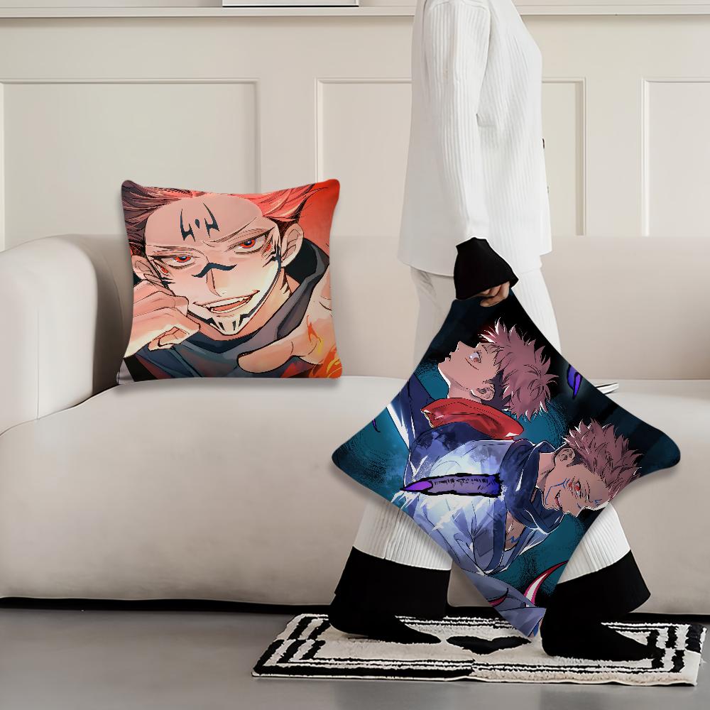 Sukuna Kissenbezug Kissen für Zimmer Schlafzimmer Sofa Wohnzimmer Rückenlehne J-Jujutsu Kaisen Auto Ryomen Quadratisches Kopfteil