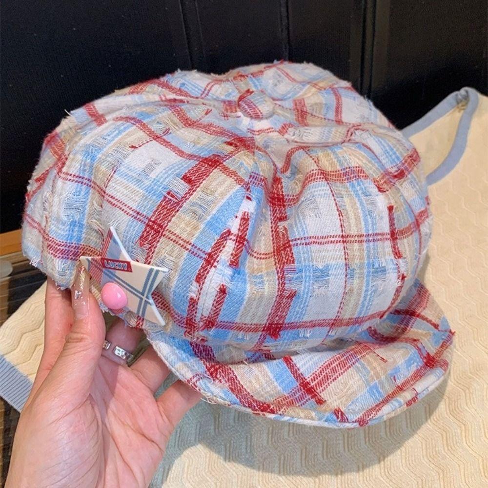 Y2k Octagonal Caps Korean Painter Hat Vintage Plaid Cloud Berets Girls