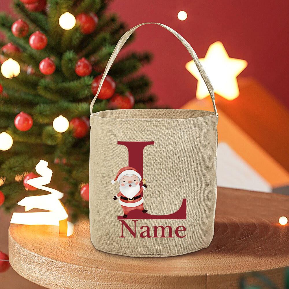 Personalised 26 Initial with Name Candy Bucket Bag Christmas Party Children's Tote Bags Portable Basket Kid Xmas Gifts