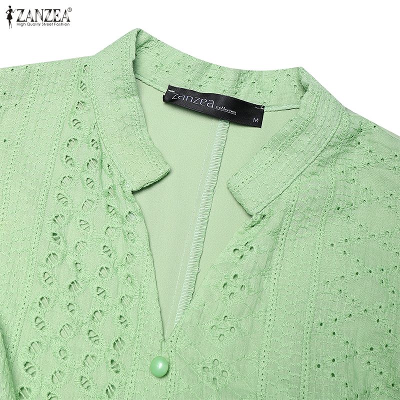 ZANZEA Women Casual V-Neck 3/4 Sleeve Loose Long Dress