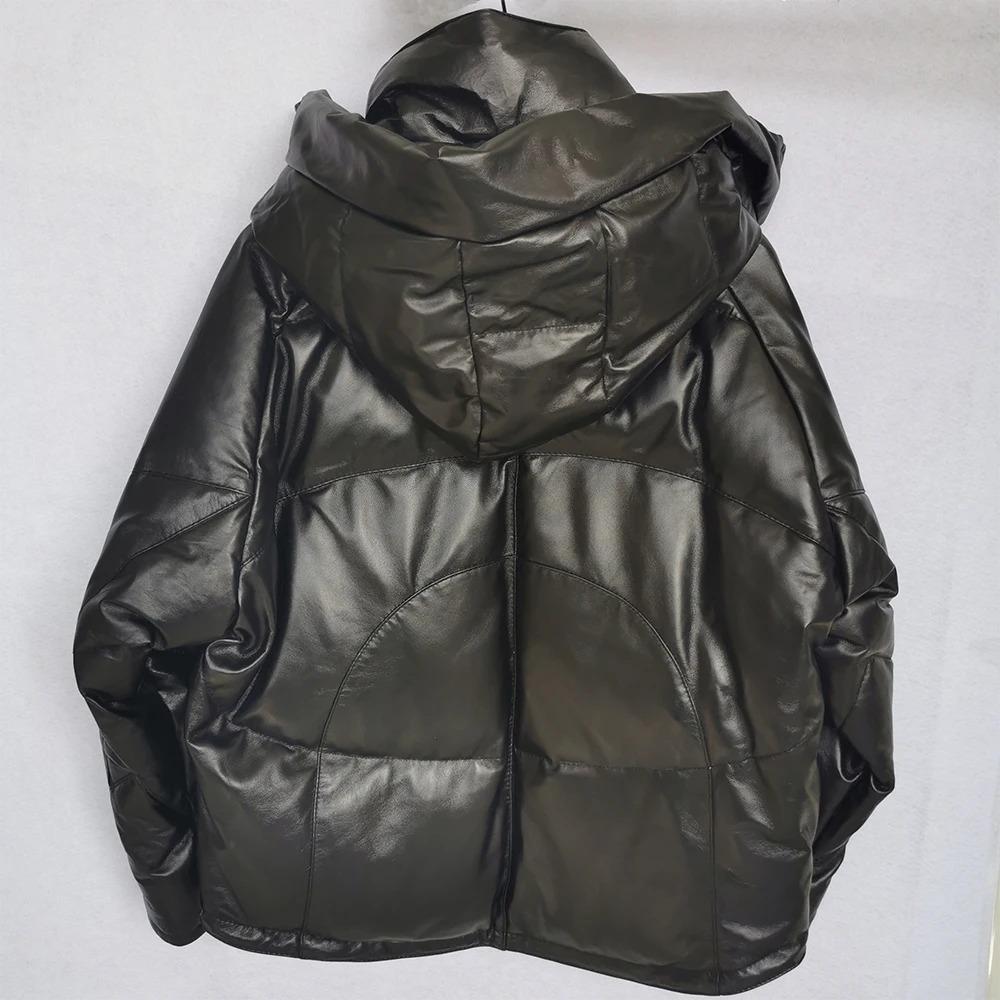 Women Leather Coat Winter 100% Soft Sheepskin Removable Hood Thick Women Coat Winter Free Size