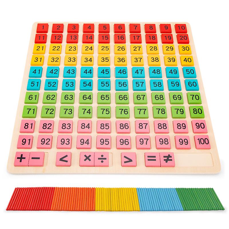 Kids' Educational Wooden 100-Board: Math Learning Blocks for Addition & Subtraction, First Grade Teaching Aid
