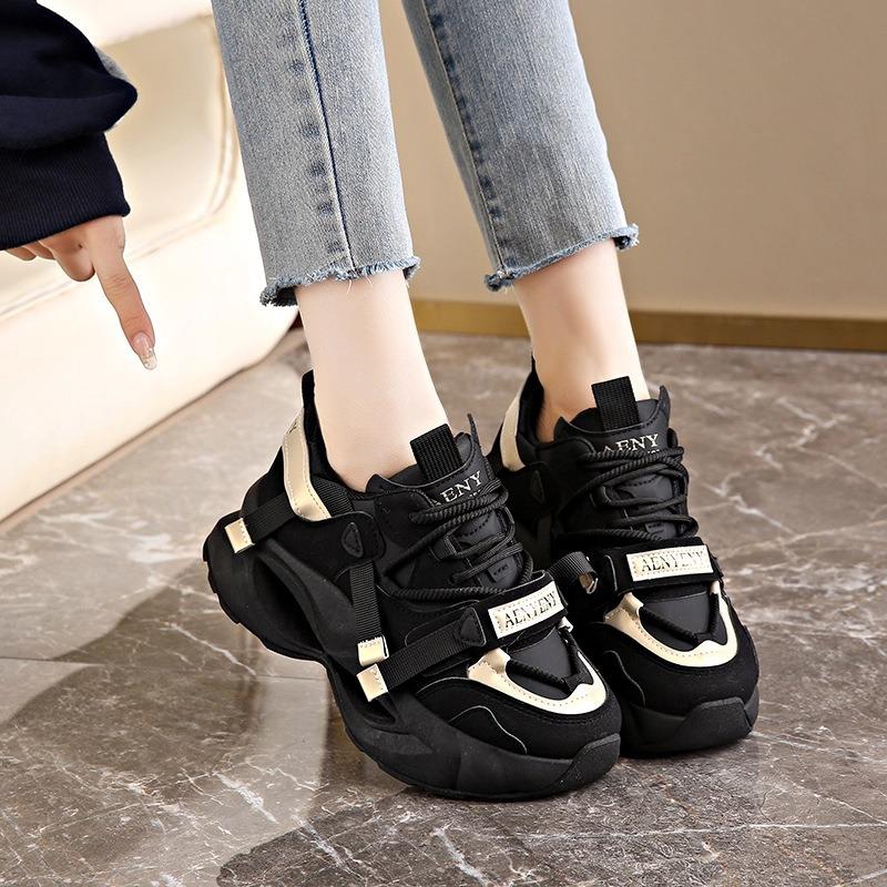 Platform Sneakers Women's 2 New Autumn Feet Small Black Soft Sole Dad