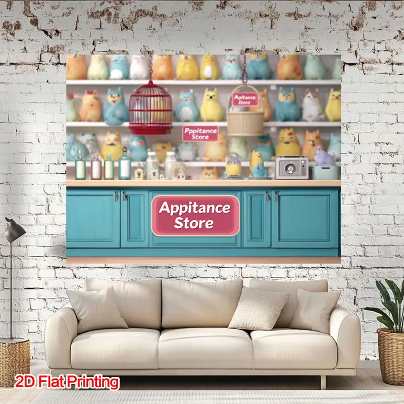 

2D Whimsical Cat Appliance Store Themed Backdrop with Colorful Cartoon Cats 47.2x31.5inch/120*80cm