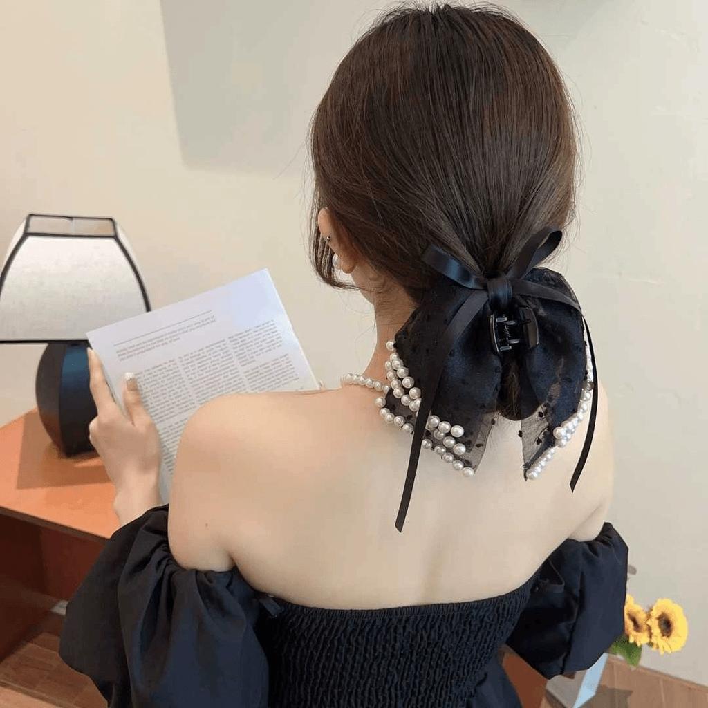 Super fairy multi-layer bow semi-tie hair beads grab clip, new disc hair on the back of the woman's head shark clip hairpin