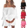 Women Dress Off Shoulder Ruffles Summer Solid Color Strapless Mini Dress for Daily Wear
