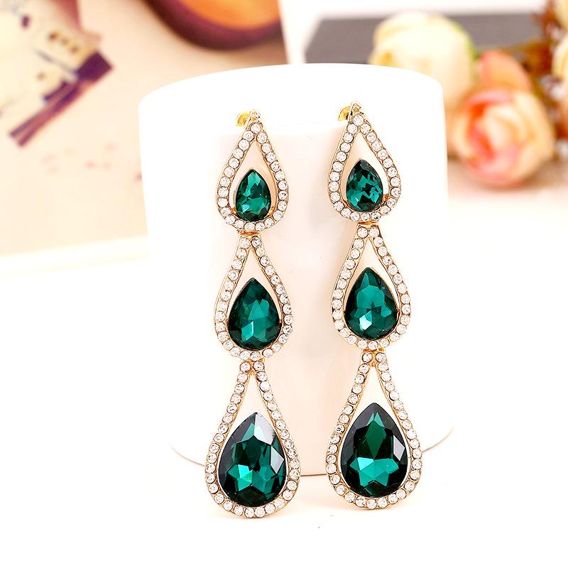 European and American Long Tassel Rhinestone Inlaid Geometric Earrings for Women