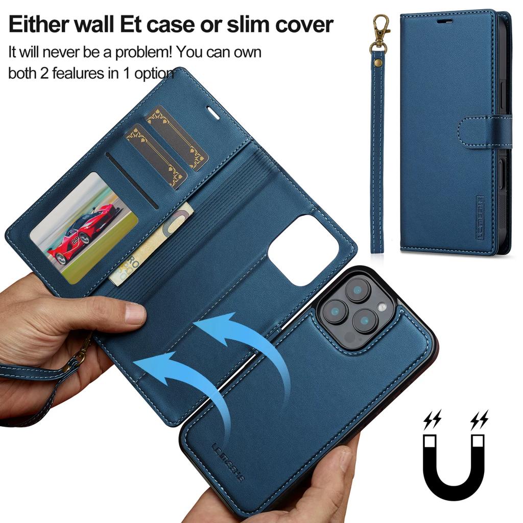 2 in 1 Magnetic separation Suitable for Apple 17promax clamshell leather case 16e mobile phone case 15plus removable 11 change bag case