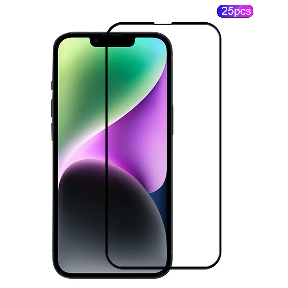 

MOCOLO 25Pcs For iPhone 14 Plus Screen Protector Silk Printing Tempered Glass Full Cover Film Black