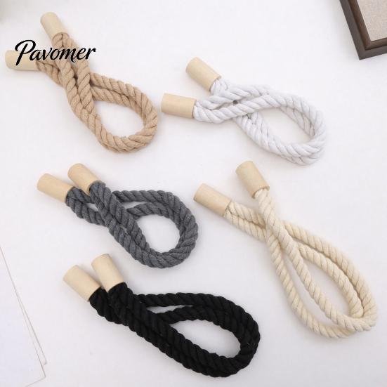 Decorative Curtain Buckle Magnetic Tieback, Cotton Linen Rope Holdback with Wood for Non-damaging Wall Tie Drapes, Backs Bedroom, Boho Room, Nursery,