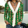 Women's Long Sleeve Christmas Print Top with Fuzzy Collar for Fall Winter Casual Wear