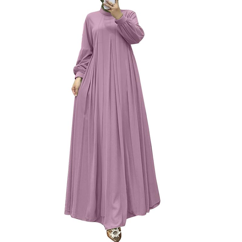 

ZANZEA Женское повседневное свободное платье с круглым вырезом и длинным рукавом M фиолетовый