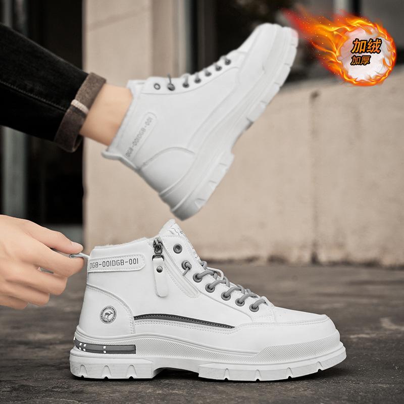 

2025 зима новая мужская обувь на высокой подошве с флисовой подкладкой утолщенная модная трендовая обувь ботинки Мартина повседневная универсальная рабочая обувь трендовая обувь 44