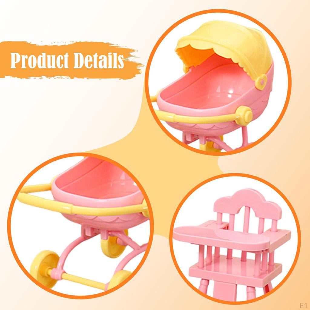 1/12 Highchair and Mini High Chair Toy Imaginative Photo Prop Dollhouse Furniture for Handcraft Life