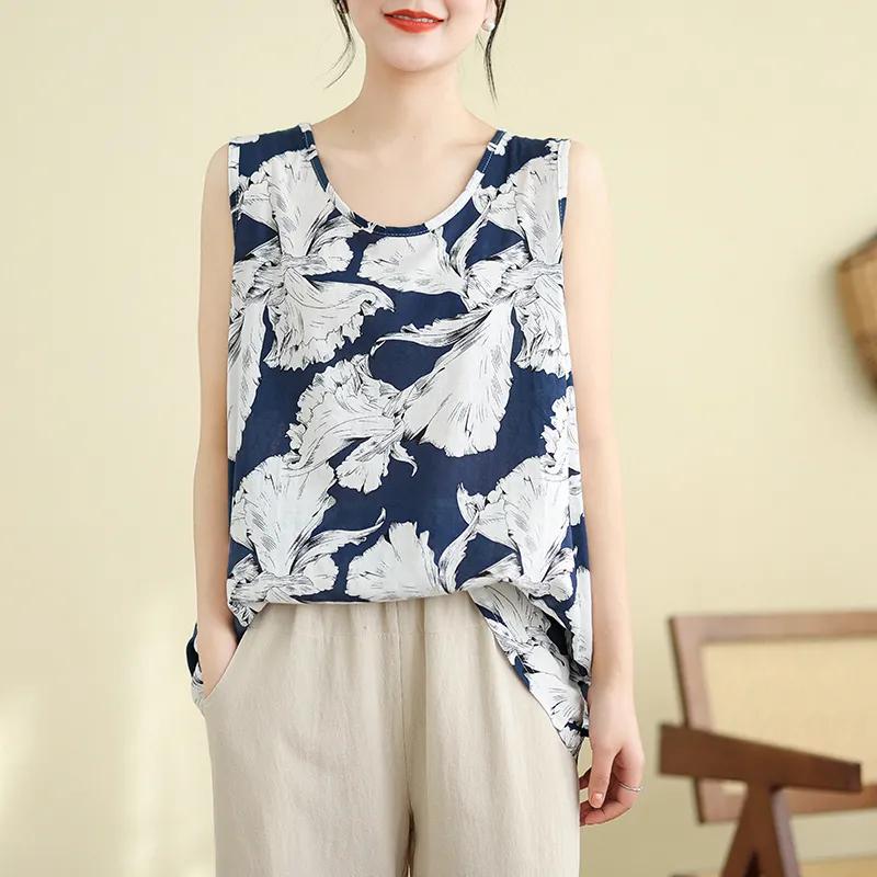 Mode Bedrucktes Neues Lockeres Camisole Basis Dünn Ärmellos Lässig Retro All-Match Oberteil