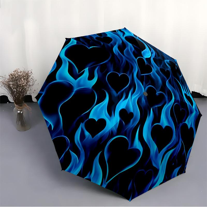 1pc Flame Heart Pattern Automatic Open/Close Umbrella with Windproof, 8-Rib Sturdy Canopy, , Outdoor Accessory, Ideal for Gifts Yy251117117