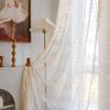 American Crochet, Beige Hollow Lace Rhombus Plaid Living Room Bedroom Translucent Curtains