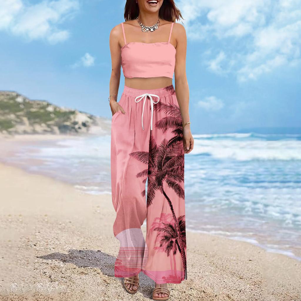 Dames zomer boho palazzo broek met hoge taille, wijde pijpen en bloemenprint, casual broek met zakken