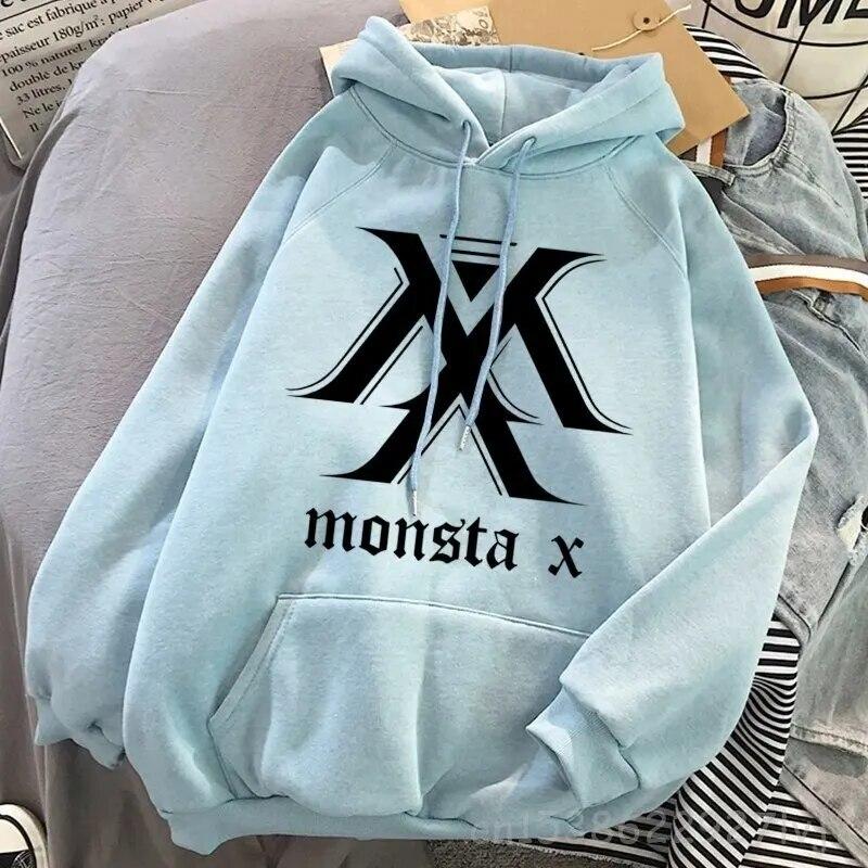 Hipster svetr Monsta X oversized módní mikina s kapucí Harajuku mikina podzimní oblečení ženy mikiny s dlouhým rukávem streetwear unisex mikina