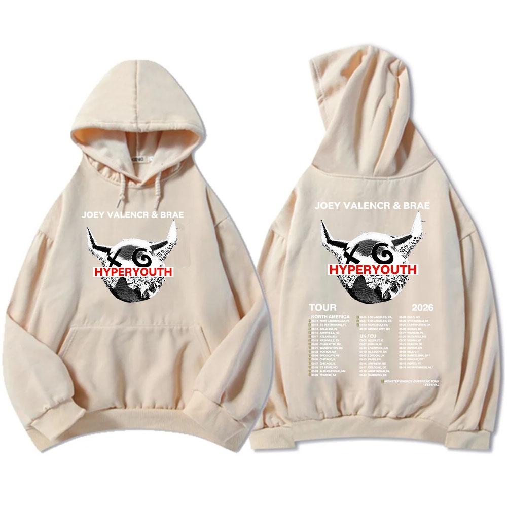 JOEY VALENCE & BRAE Hyperyouth Tour 2026 Hoodies Fleece Casual Long Sleeve Hooded Sweatshirt Heavy Mental Unisex Sudadera Merch