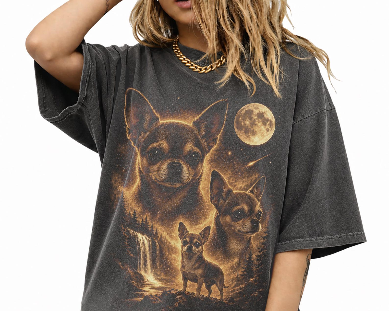 Chihuahua Howling To The Moon Shirt, Vintage Dog Graphic Tee, Custom Pet Mom Gift M