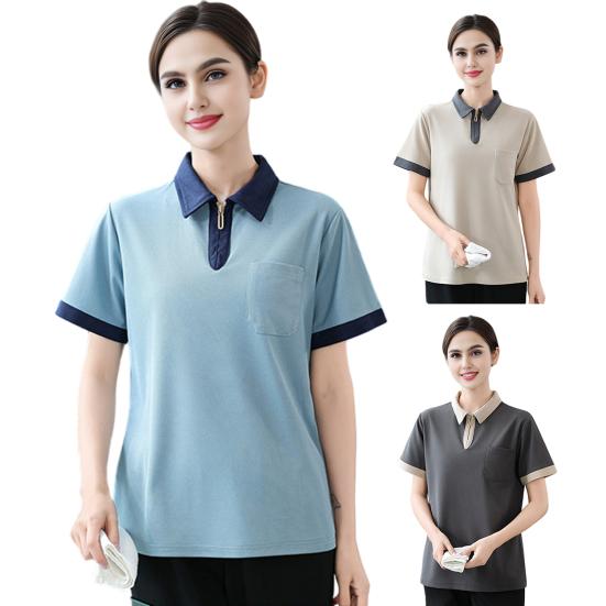 Unisex Sommer Reinigungsuniform Kurzarm T-Shirt mit Brusttasche Atmungsaktiv Feuchtigkeitstransportierend Arbeitskleidung für Reinigungspersonal Hauspersonal Wear