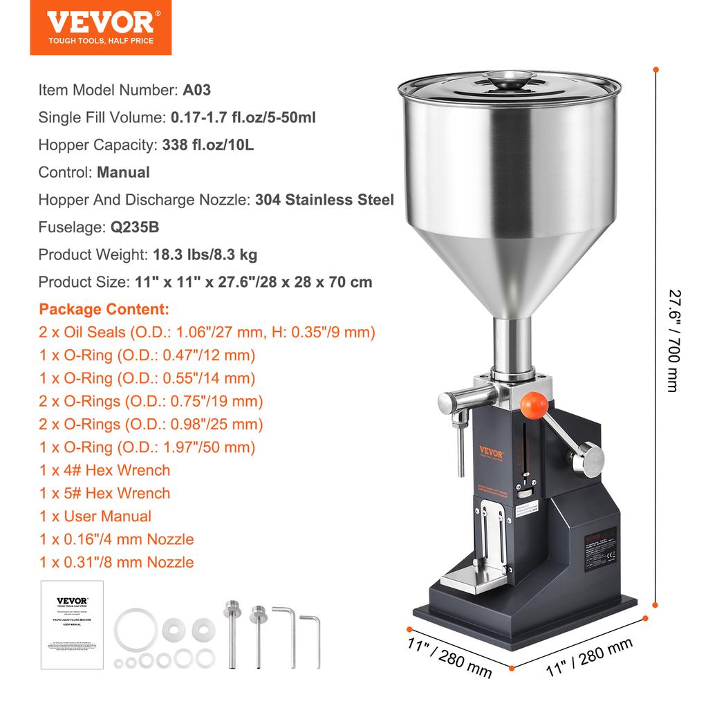 SucceBuy 5-50/100ml A03 Manual Paste Liquid Filling Machine Bottle Liquid Filler with Pedal for Water Juice Cosmetic Milk Oil