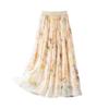 Elegant Apricot Silk Midi Skirt: Gentle Floral Print, Elastic Waist, Wide Hem - Perfect for Pear-Shaped Figures