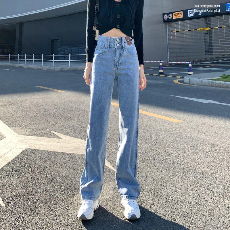 

2025 Winter Plus Velvet High-Waisted Wide-Leg Jeans - Women s Slimming Straight-Leg Floor-Length Pants XS