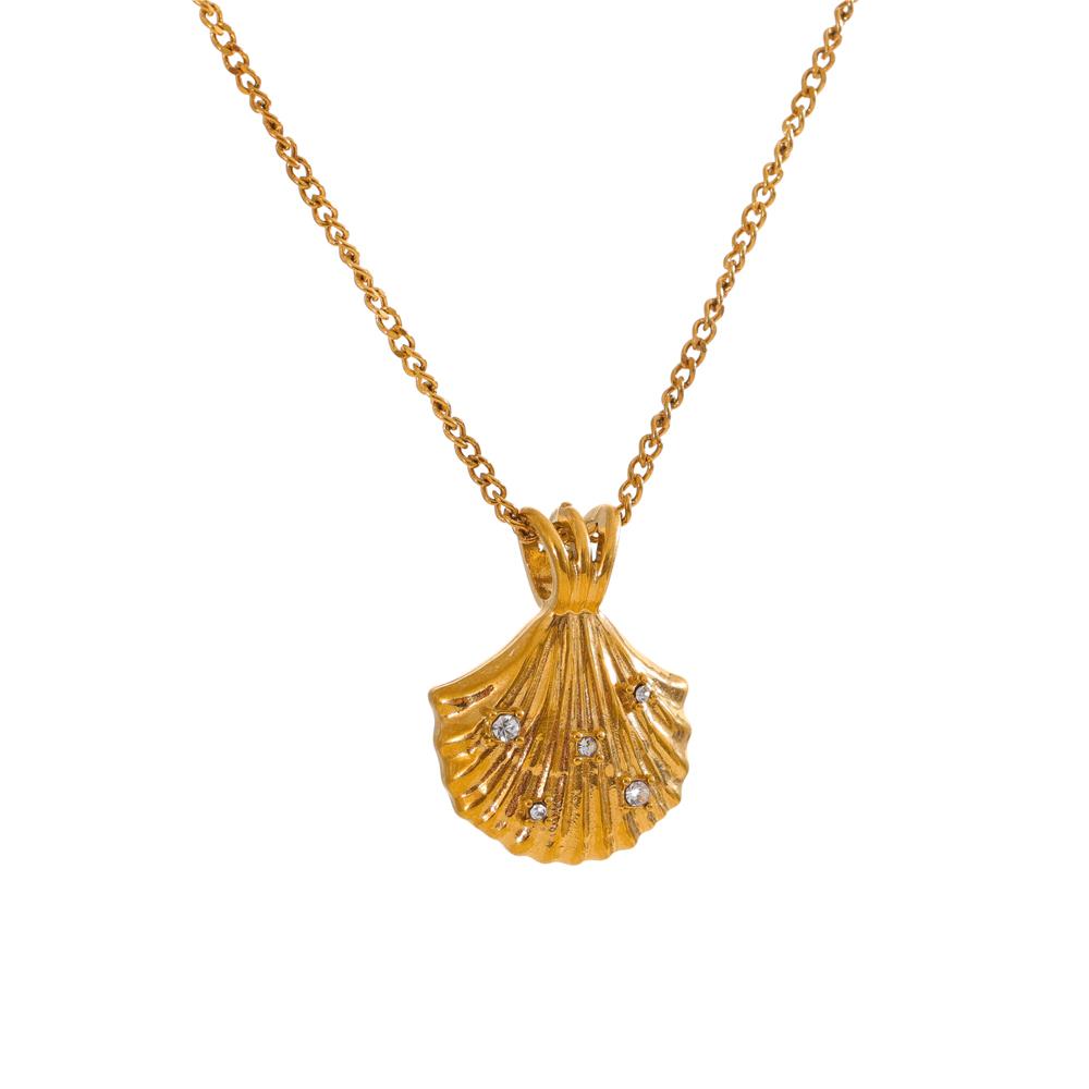 

Yhpup Ocean Style 316L Stainless Steel Casting Zirconia Metal Shell Necklace Fashion Pendant Trendy Summer Jewelry Waterproof