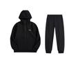 Li Ning Logo Loose Fit Hooded Sweatshirt And Mid Waist Solid Color Cuffed Knit Joggers Casual Sports Set AWDUH53-1+AKLU617-2