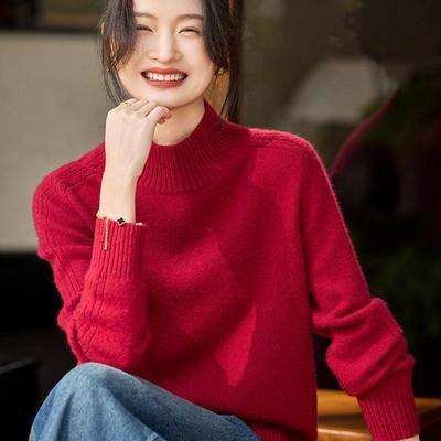 100% Pure Cashmere Women's Knitwear: Autumn/Winter 2025 Seven-Gauge Double-Ply Thickened Half-High Neck with Saddle Shoulder.