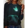 Women's Long Sleeve T-Shirt Cute Cat Pattern 3D Print Autumn Street Casual Fall Round Neck Oversized Clothing Outdoor T Shirts