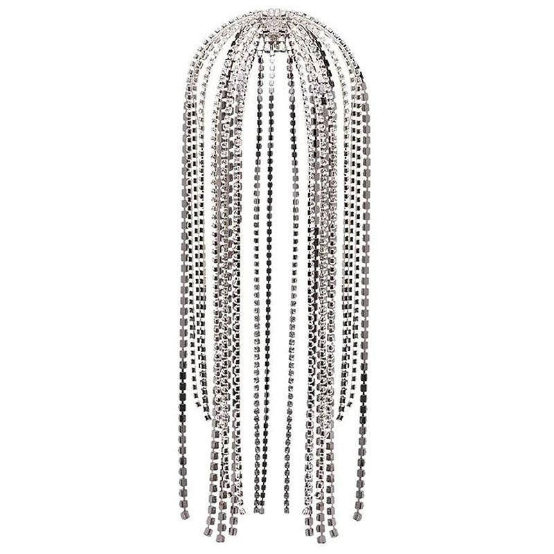 StoneFans Trendy Rhinestone Hair Accessories Chain for Women Jewelry Elegant Full Crystal Tassel Hairbands Long Chain Headwear