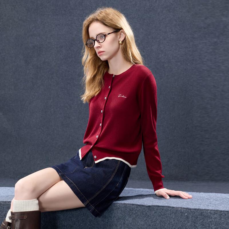 

Sancai 2025 Autumn Letter Embroidery Round Neck Knit Cardigan S