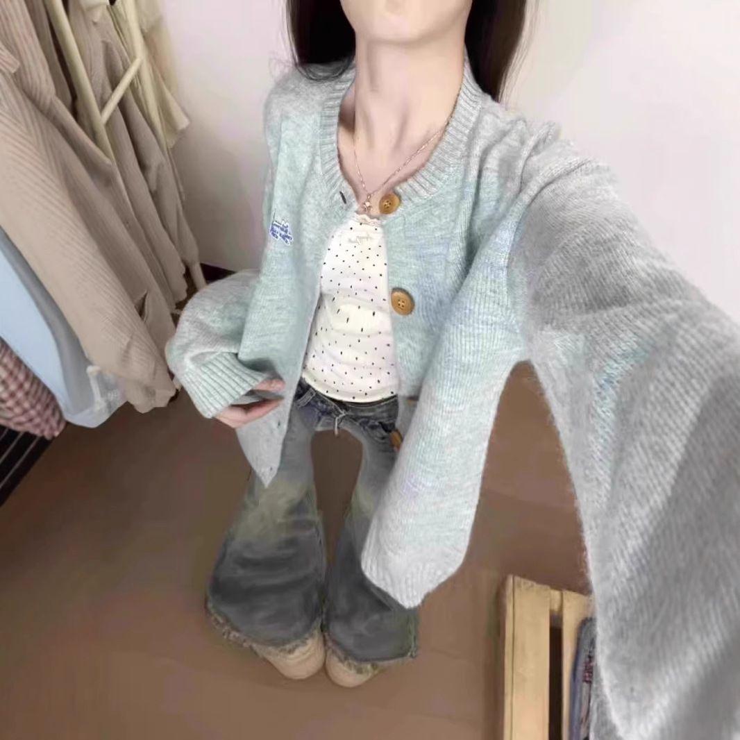 

Кардиган Свободный и Ленивый Стиль Супер Красивый Топ Вязаный Свитер Куртка Милый Новый Женский Свитер Весна Японская Коллекция One Size зелёный