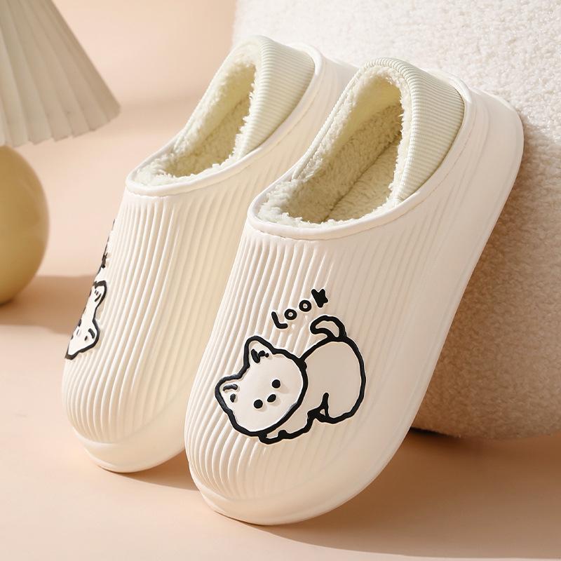 Women's Plush Cotton Winter Slippers with Heels & Men's Thick-Soled Soft Home Slippers for Outdoor Wear