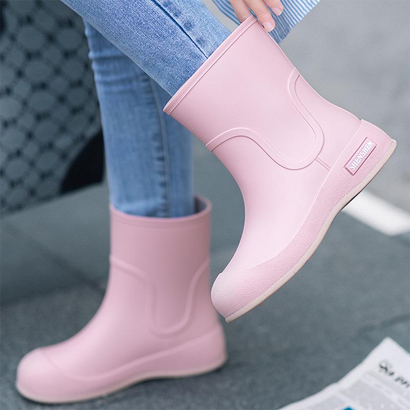 Chic Non-Slip Women's Rain Boots: Short-Tube Waterproof Rubber Shoes for Outdoor and Kitchen Use