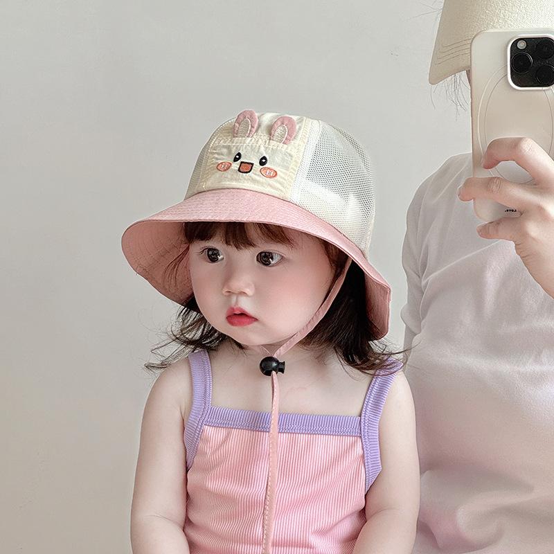 Cartoon Rabbit Baby Bucket Hat Summer Mesh Breathable Infant Girls Boys Fisherman Hats For Kids Outdoor Sunscreen Cap
