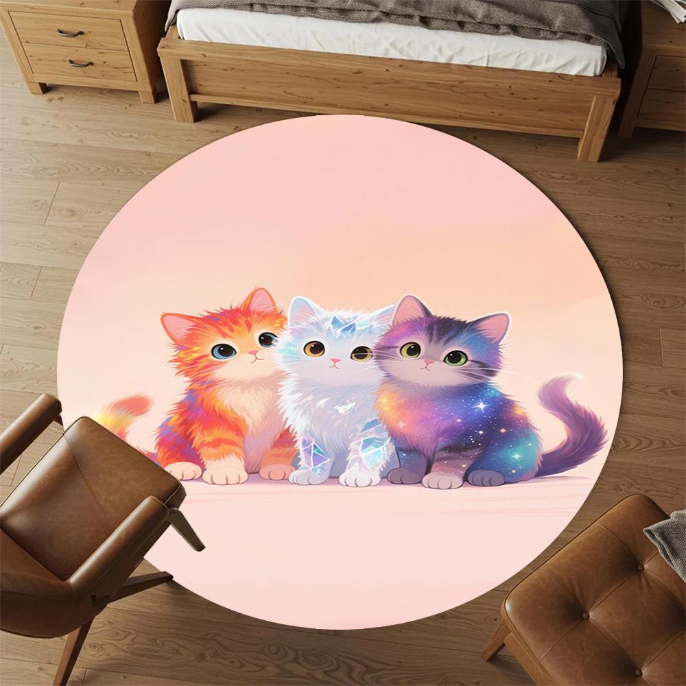 1PC Rainbow Cats Fantasy Round Chair mat Area Rug - Non-Slip, Floor Mat for Office, Bedroom, home decor Christmas Gift c0528029