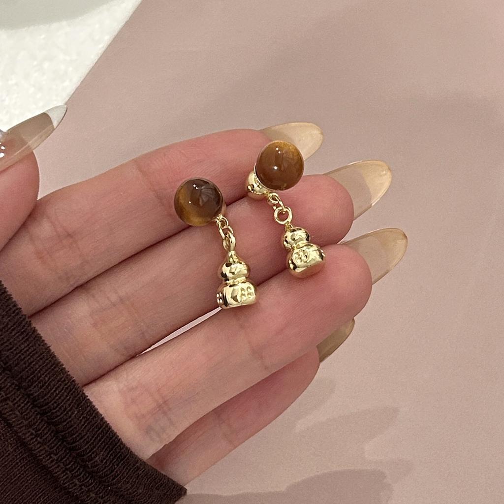 Boucles d'oreilles Pendentifs Oeil de Tigre Maillard Style Rétro Hepburn Ambre Bandelette Luxe Léger Boucles d'oreilles Haut de Gamme