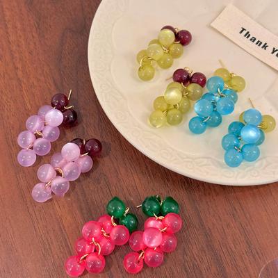 Silver Needle Resin Grape Beaded Earrings, Small and Fresh In Summer, Seaside Vacation Style Stud Earrings Design Sense, Niche Earrings Women