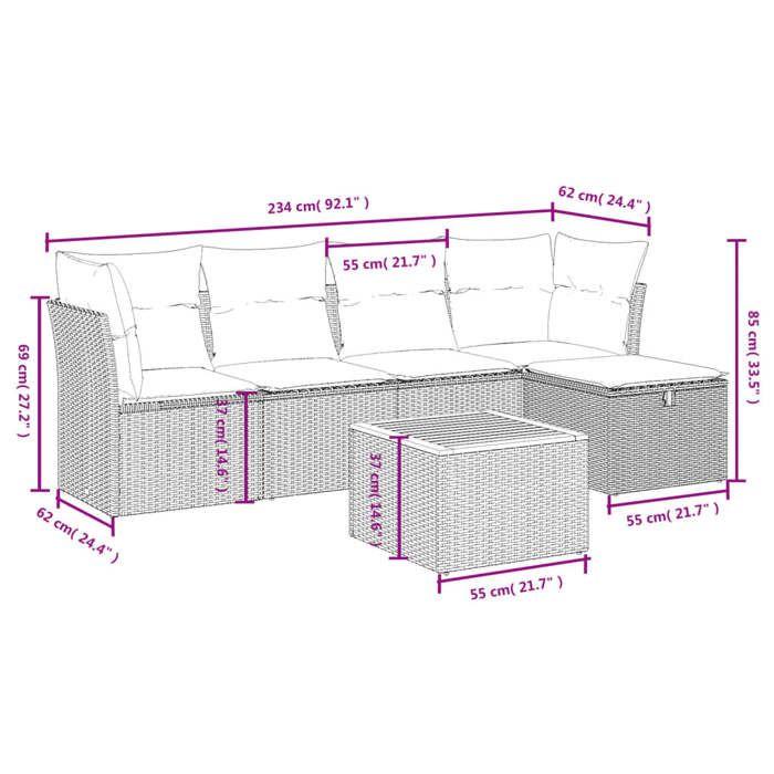 VidaXL Garden Lounge Set with Cushions 6 Pcs, Patio Sofas, Patio Furniture Set, Outdoor Furniture, Mix 3264713