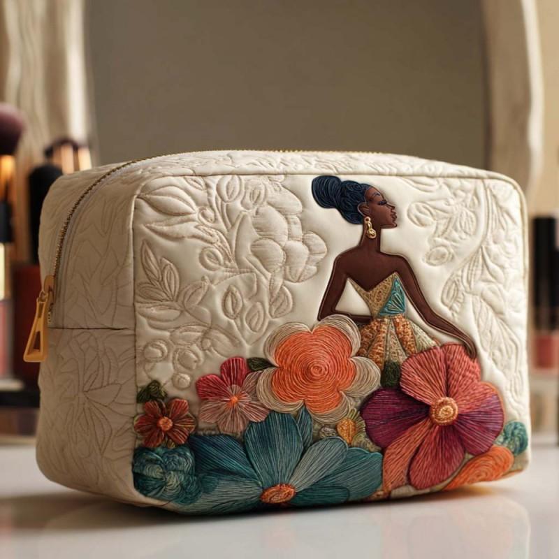 Dragonfly Print Quilted Cosmetic Bag Multi-functional Travel Organizer U-shape Zip Pouch