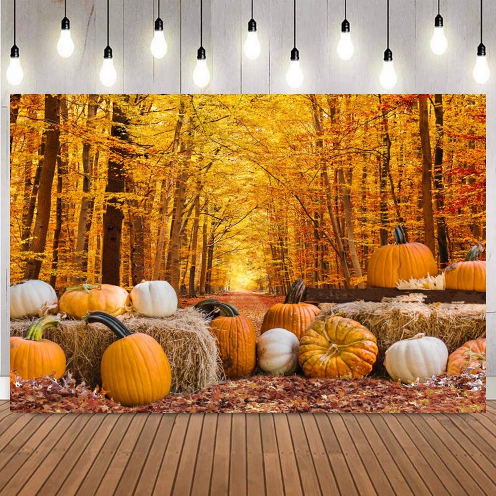 Autumn Harvest Photography Backdrop Pumpkins Sunflower Yellow Maple Leaves Fall Thanksgiving Day Party Decor Photo Backgrounds12