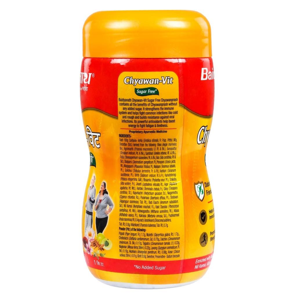 Baidyanath Sugarfree Chyawan-Vit 1kg Pack of 1- Sugar-Free Ayurvedic Immunity Booster with Amla, Ashwagandha, Kesar