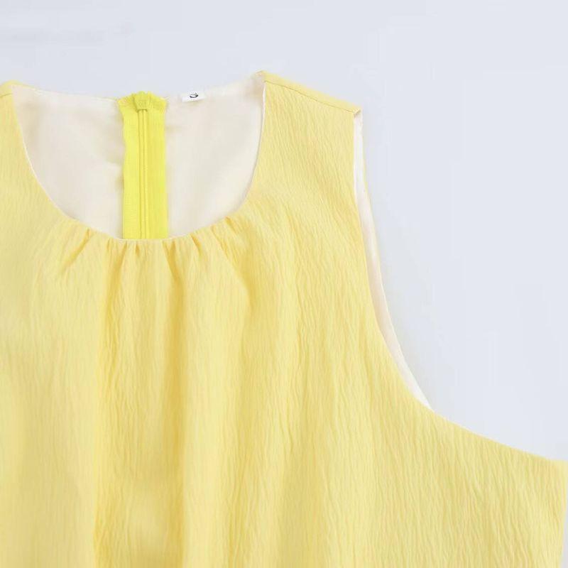 Kaslead New Women clothes Western Style Fashion Laminated Frill Sleeveless Waist-Exposed Dress